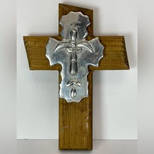 Wooden and pewter wall cross